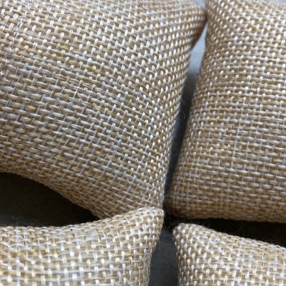 Four tan jute look miniature pillows. 3 inch by 2 inches rectangles. - Picture 5 of 6